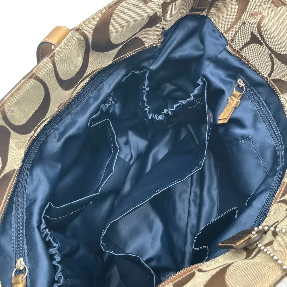 Coach Signature Brown and Tan Travel/Diaper Bag with Navy changing pad